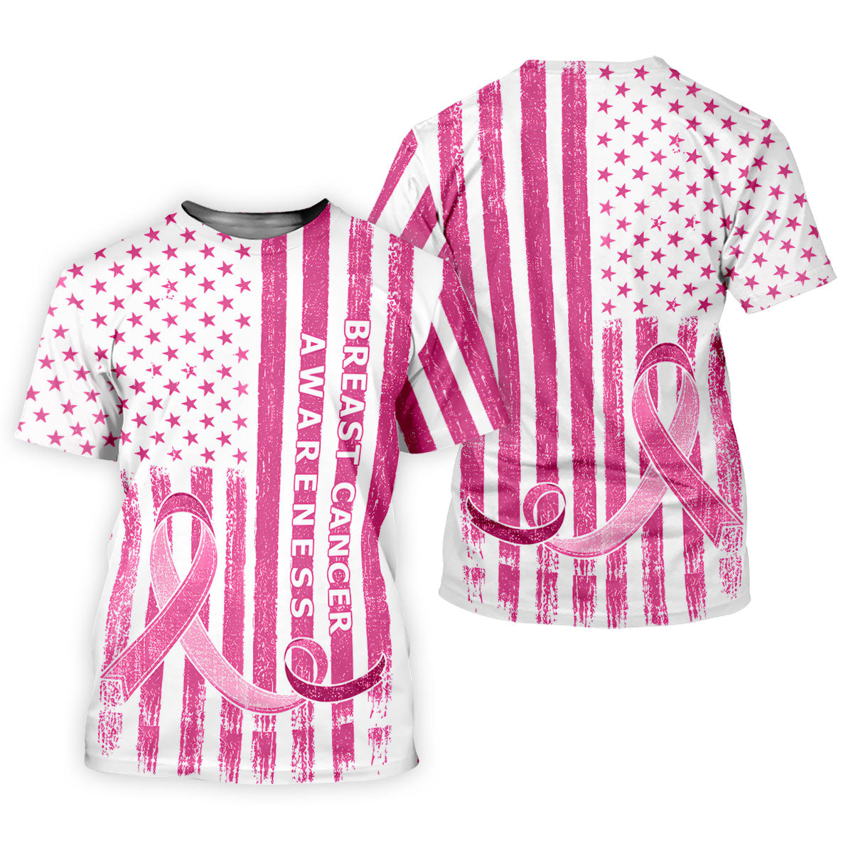American Flag Breast Cancer Ribbon Polo Shirt, Mens Golf Polo, Printed Golf Shirts