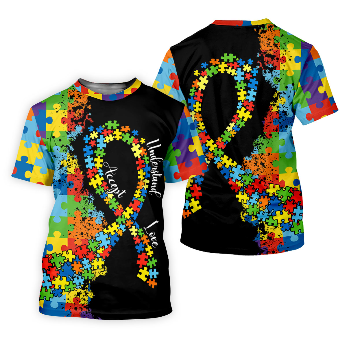 Accept Love Understand Autism Awareness Colors Autism Ribbon Golf Tops For Men, Golf Shirts For Men
