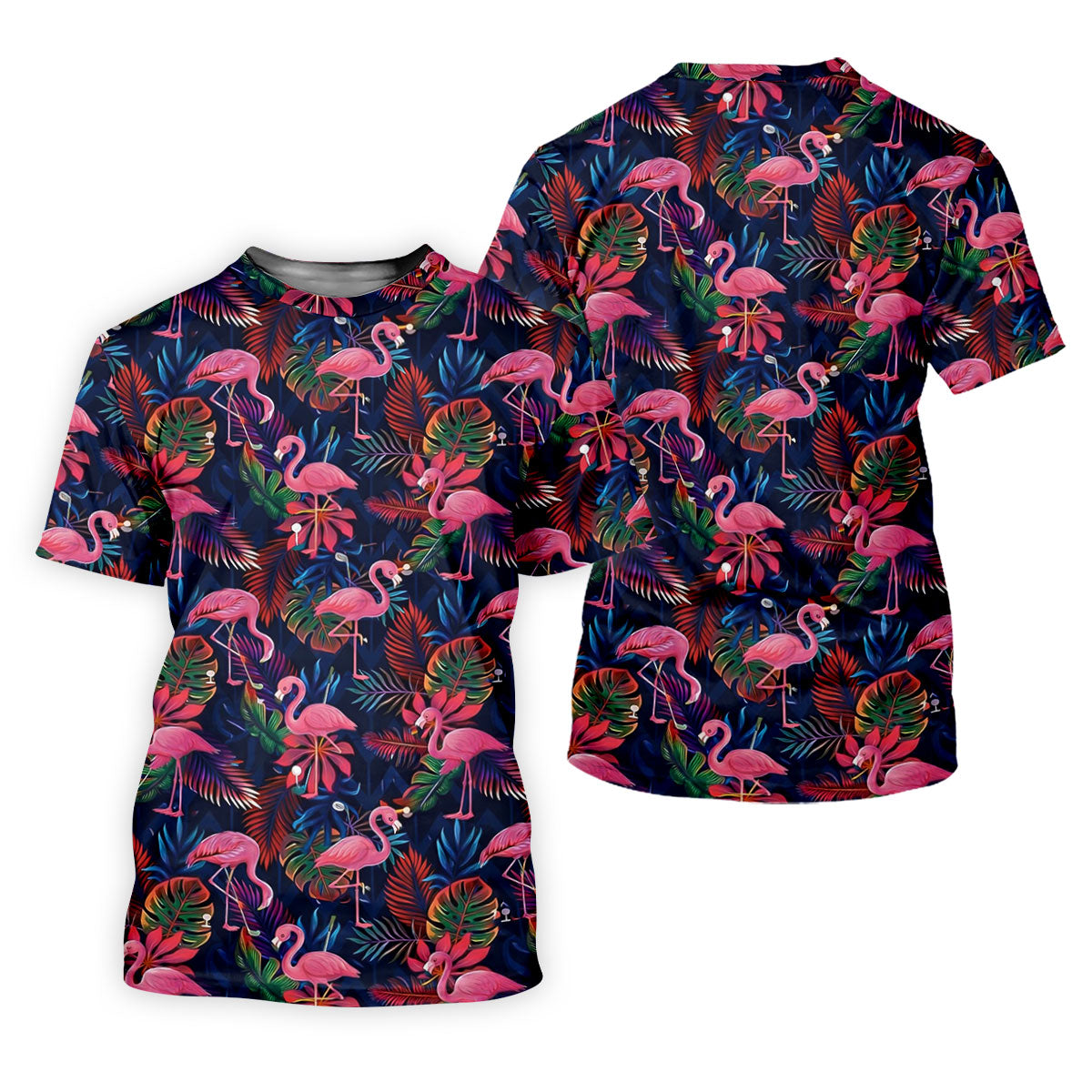 Dark Tropical Pink Flamingo Pattern Golf Shirt, Mens Polo Shirts, Hawaiian Golf Shirt, Printed Golf Shirts