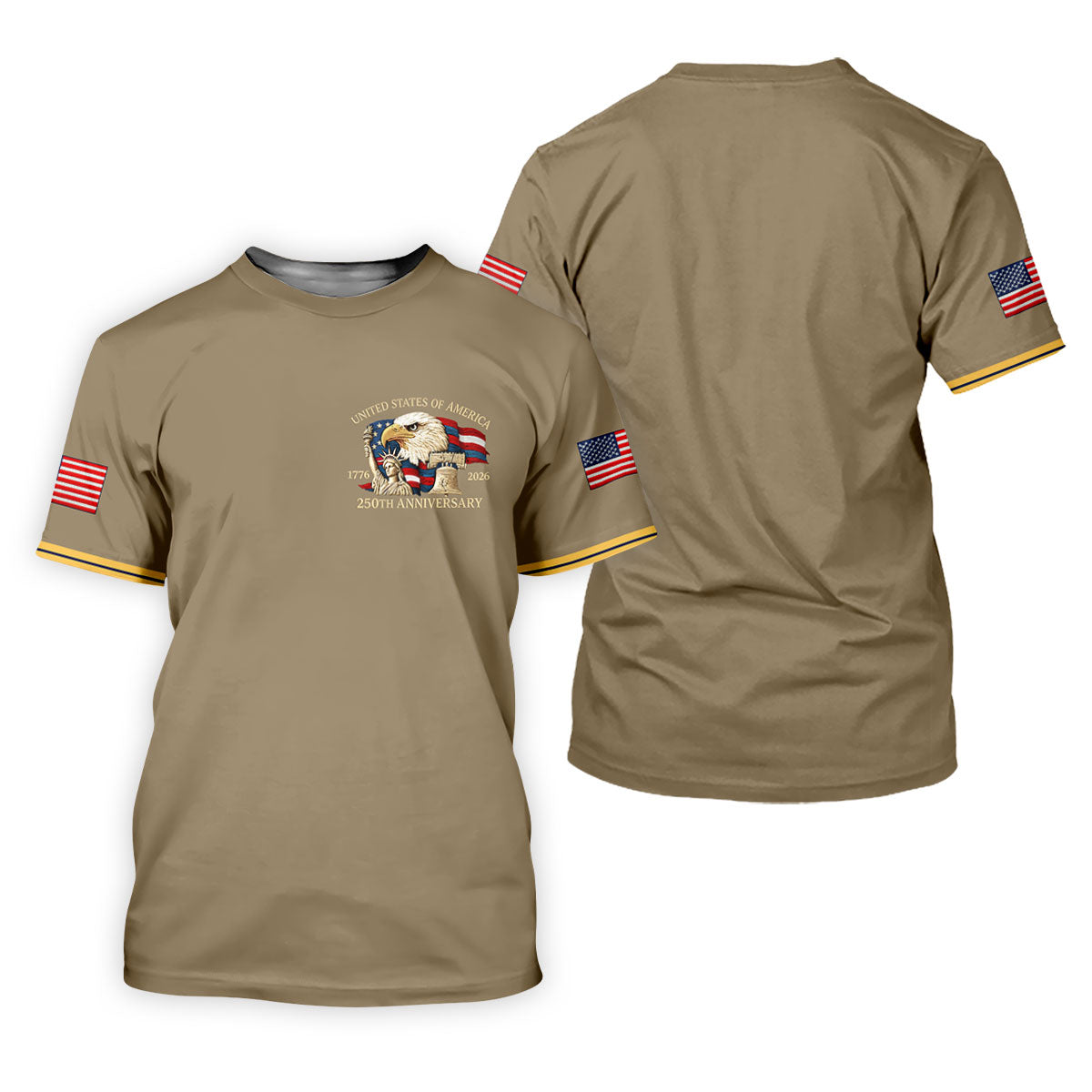 Bald Eagle American Flag 250 Years Sand Golf Shirt, Patriotic 4th Of July Golf Shirt For Women