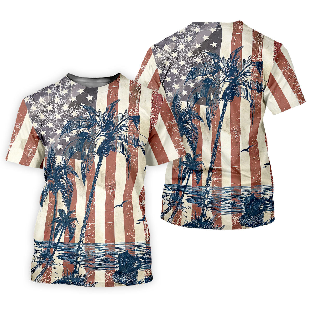 Hawaiian Theme Distressed US Flag Patriotic Golf Shirt, 250 Years 4th Of July Golf Shirts For Men