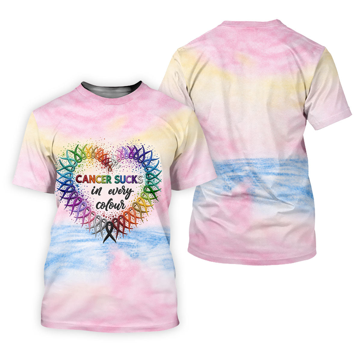 Cancer Sucks In Every Colour Ribbon Heart Polo Shirt, Mens Golf Polo, Mens Polo Shirts