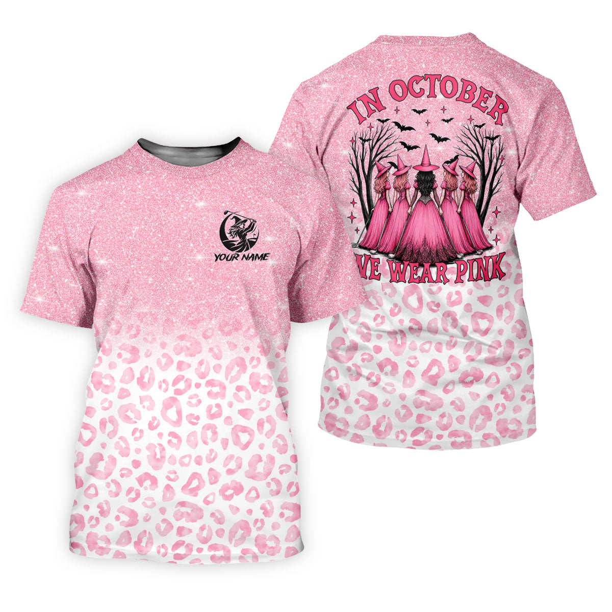 Custom Name In October We Wear Pink Halloween Golf Shirt, Women's Golf Polo, Ladies Golf Top