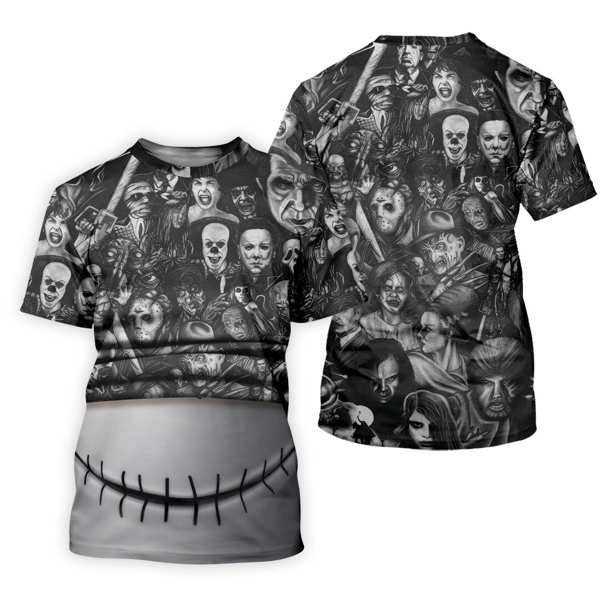 Stitched Skull Horror Character Halloween Polo Shirt, Men's Golf Shirt, Mens Polo Shirts