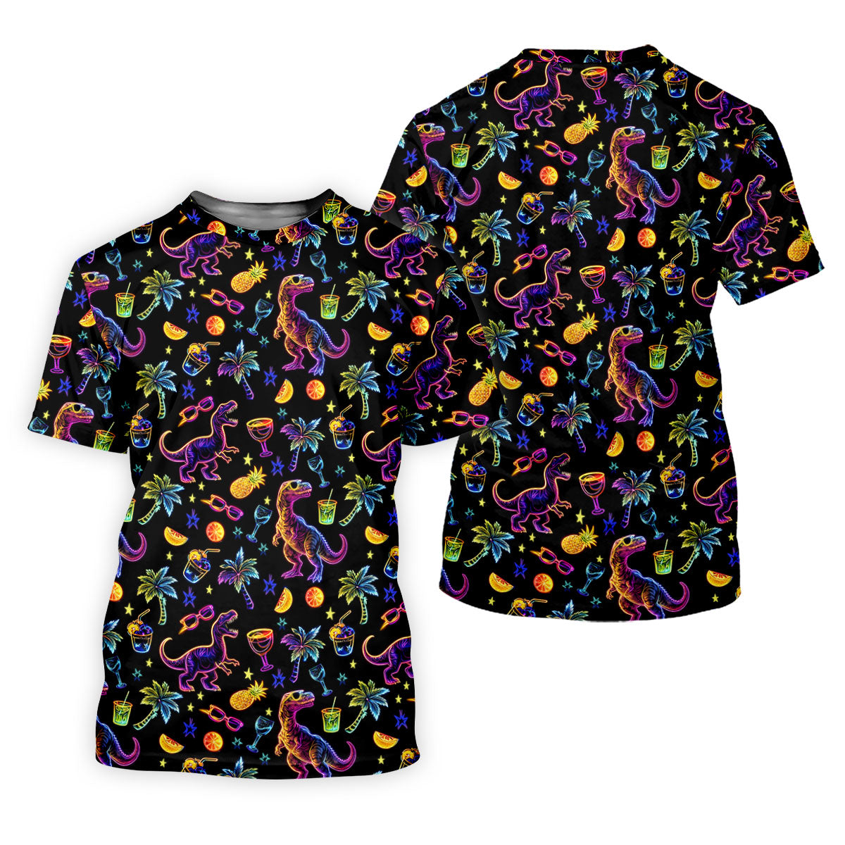 Neon Dinosaur Tropical Theme Hawaiian Golf Shirt, Golf Shirt For Women, Golfing Apparel
