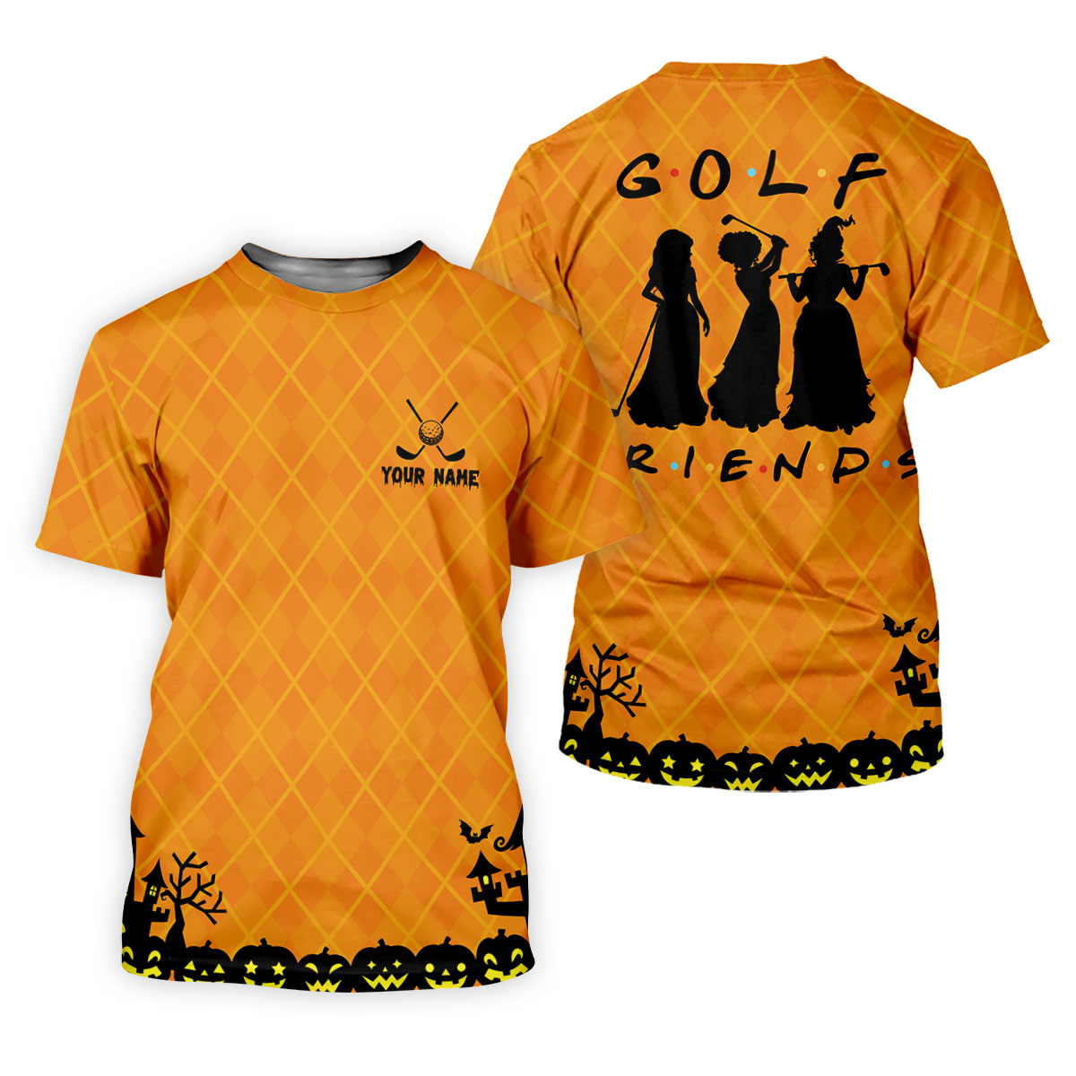 Your Name Golf Friends Horror Character Polo Shirt, Womens Golf Tops, Halloween Shirt