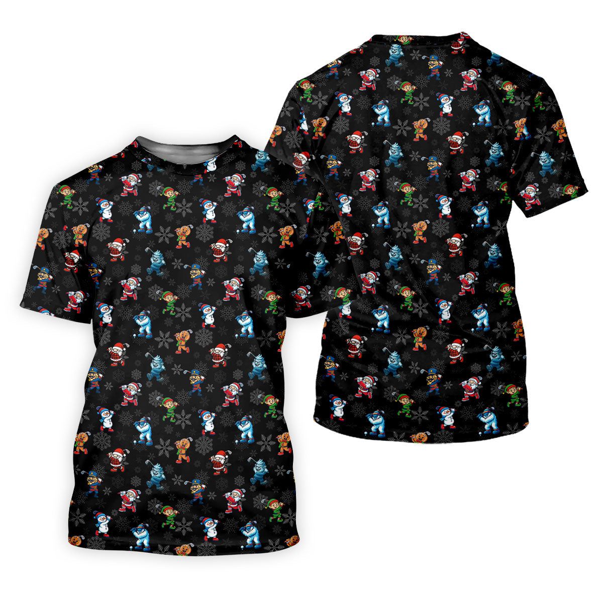 Funny Christmas Characters Golf Pose Black Golf Shirt, Christmas Golf Shirt, Polo Shirts For Men
