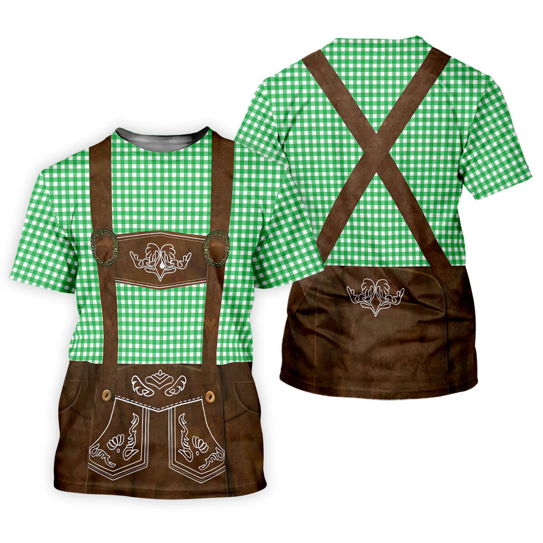 Women's Green Oktoberfest Lederhosen Illusion Sleeveless Golf Polo, Ladies Golf Top, Golf Polo For Women