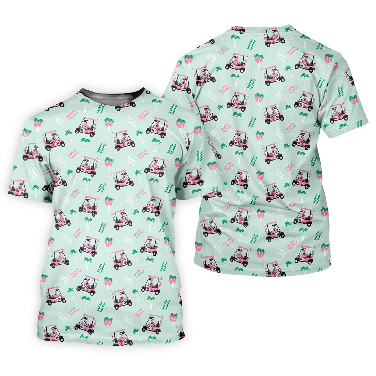Funny Flamingo Golf Cart Tropical Pattern Polo Shirt, Ladies Golf Top, Golf Tops For Women