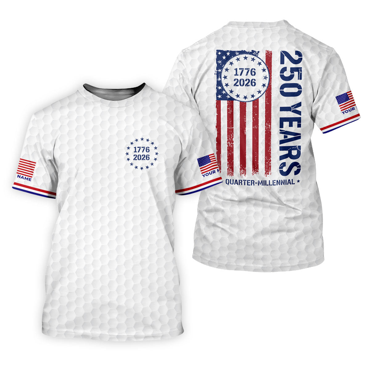 250 Years Quarter Millennnial Golf Ball Pattern White Patriotic Golf Shirt, 4th Of July Golf Shirt For Women
