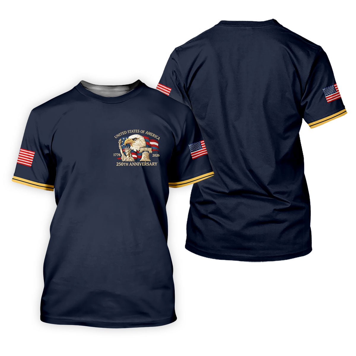 Bald Eagle American Flag 250 Years Navy Golf Shirt, Patriotic 4th Of July Golf Shirts For Men