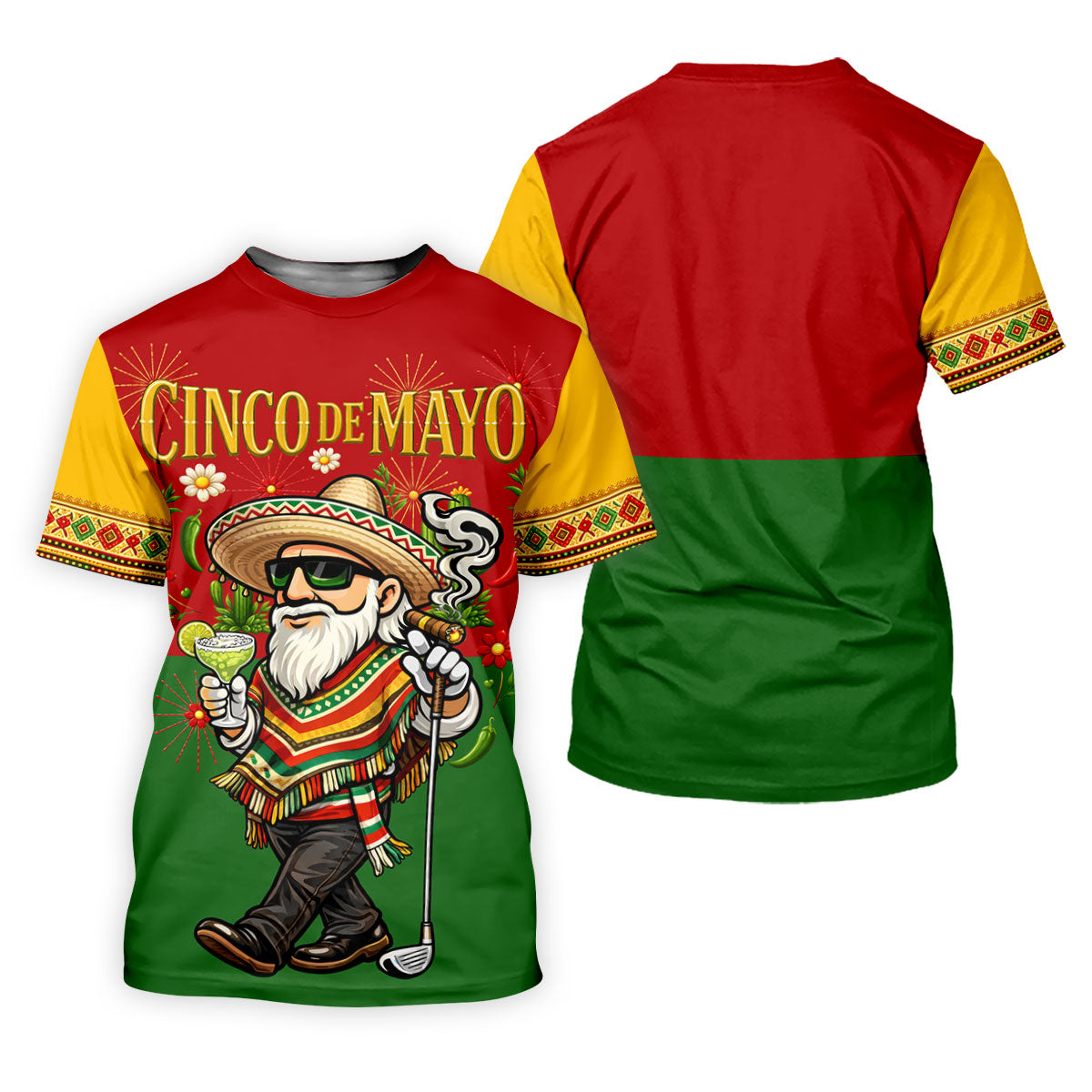 Margarita Man Cinco De Mayo Celebration Red Yellow Green Golf Shirt, Fiesta Theme Golf Shirts For Men