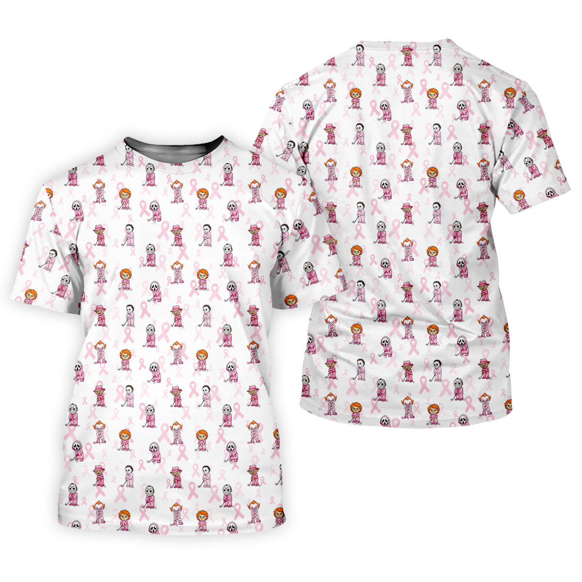 Breast Cancer Chibi Horror Character Polo Shirt, Womens Golf Tops, Golf Polo For Women