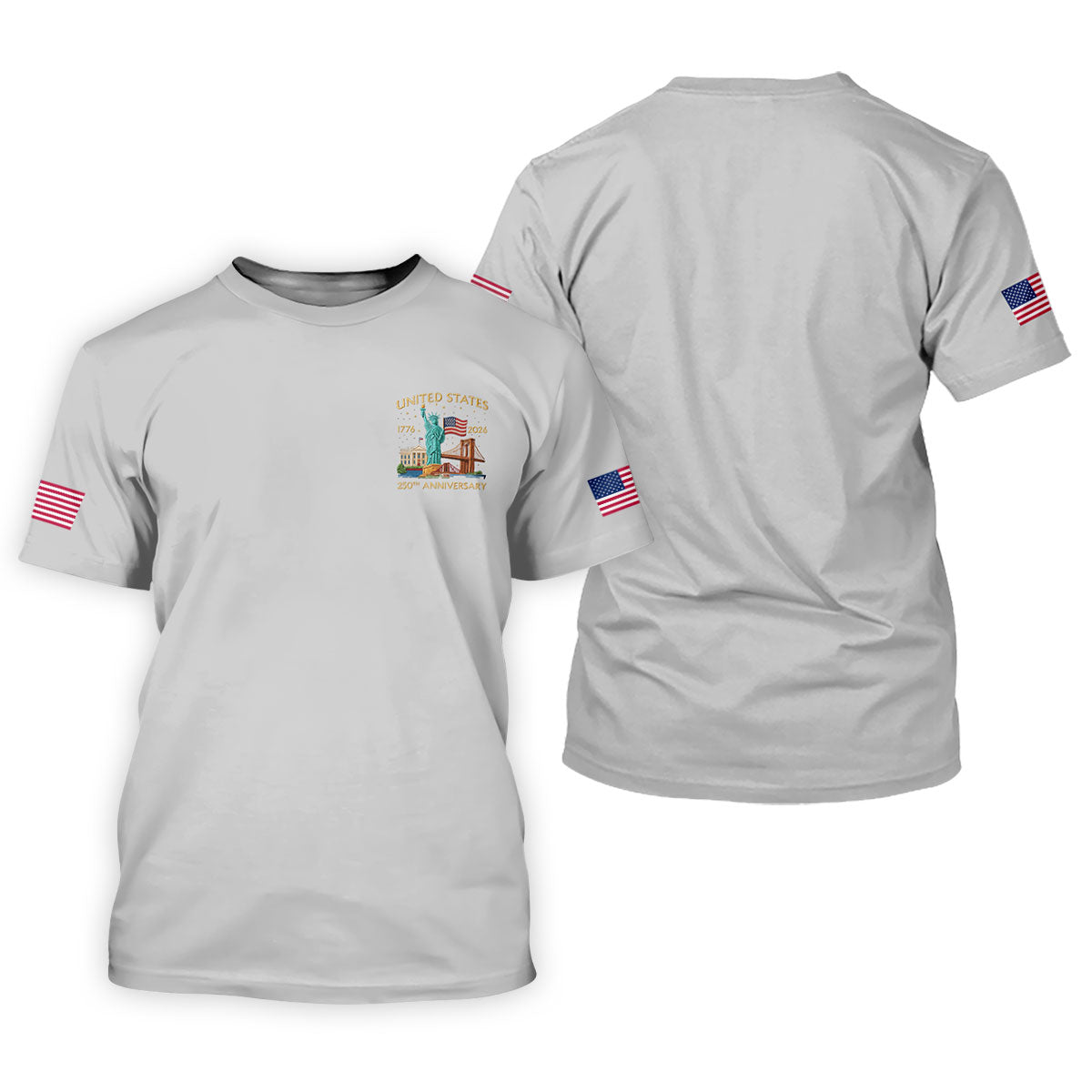 American Symbols Grey Patriotic Golf Shirt, US 250 Years 4th Of July Golf Shirts For Men