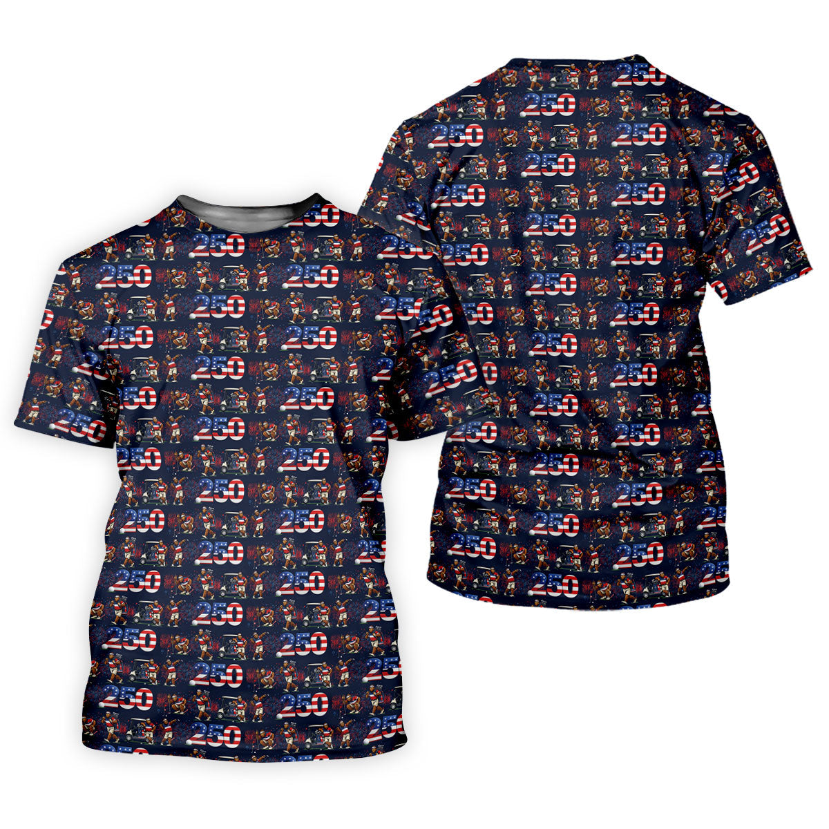 Funny Bigfoot Golf Pose Patriotic 4th Of July Black Golf Shirt, 250 Years Golf Shirts For Men