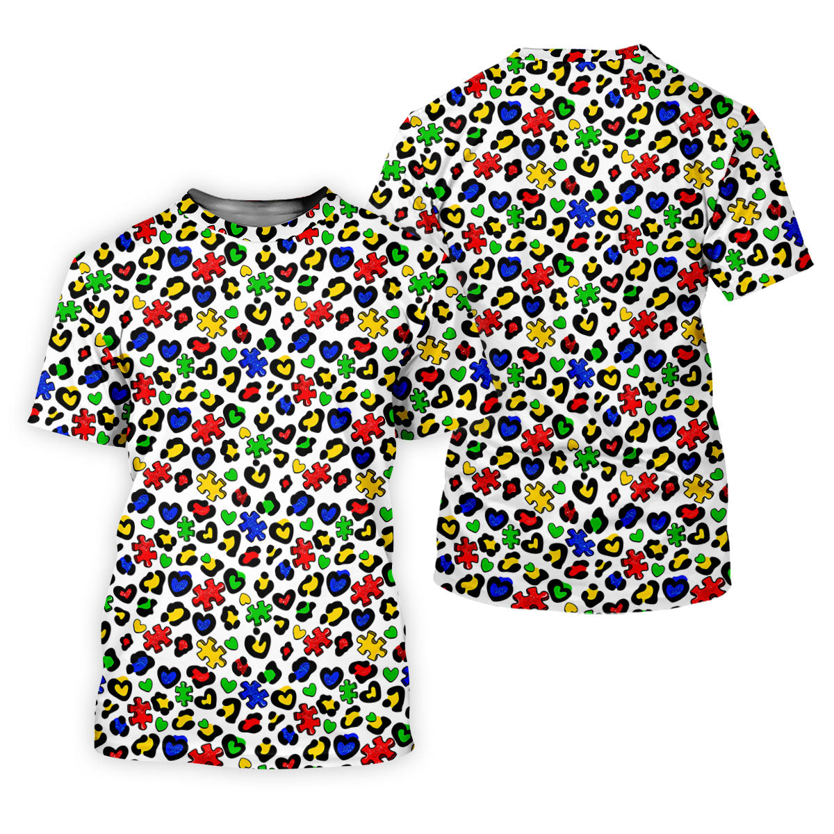 Autism Awareness Color Leopard Pattern White Golf Shirt, Golf Tops For Men, Polo Shirts For Men, Golf Shirts For Men