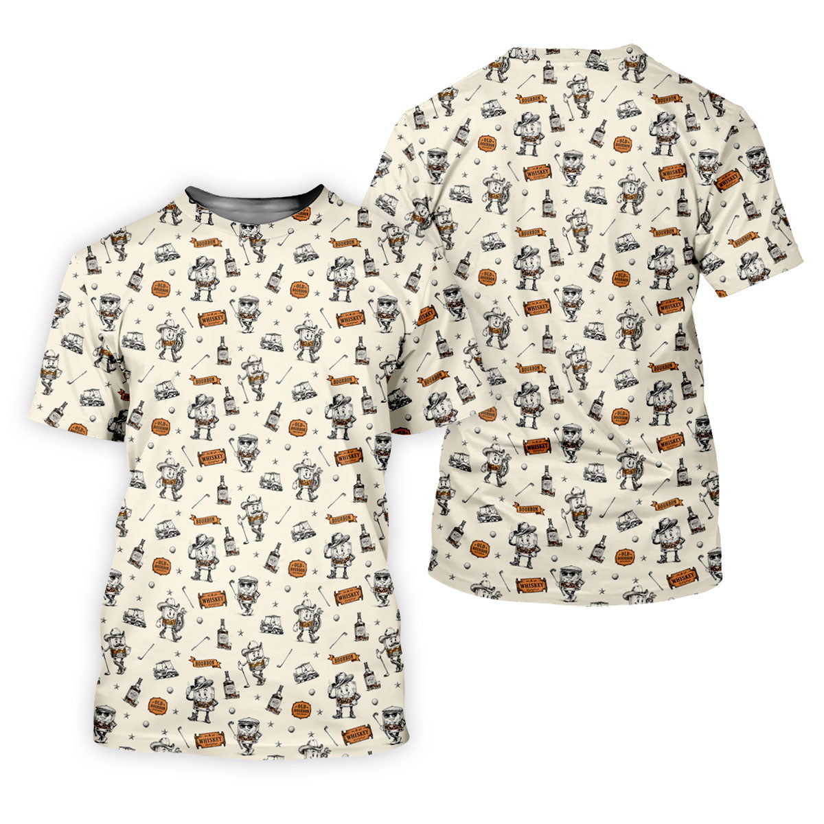 Vintage Bourbon Whiskey Golf Pattern Polo Shirt, Golf Shirts For Women, Women's Golf Apparel