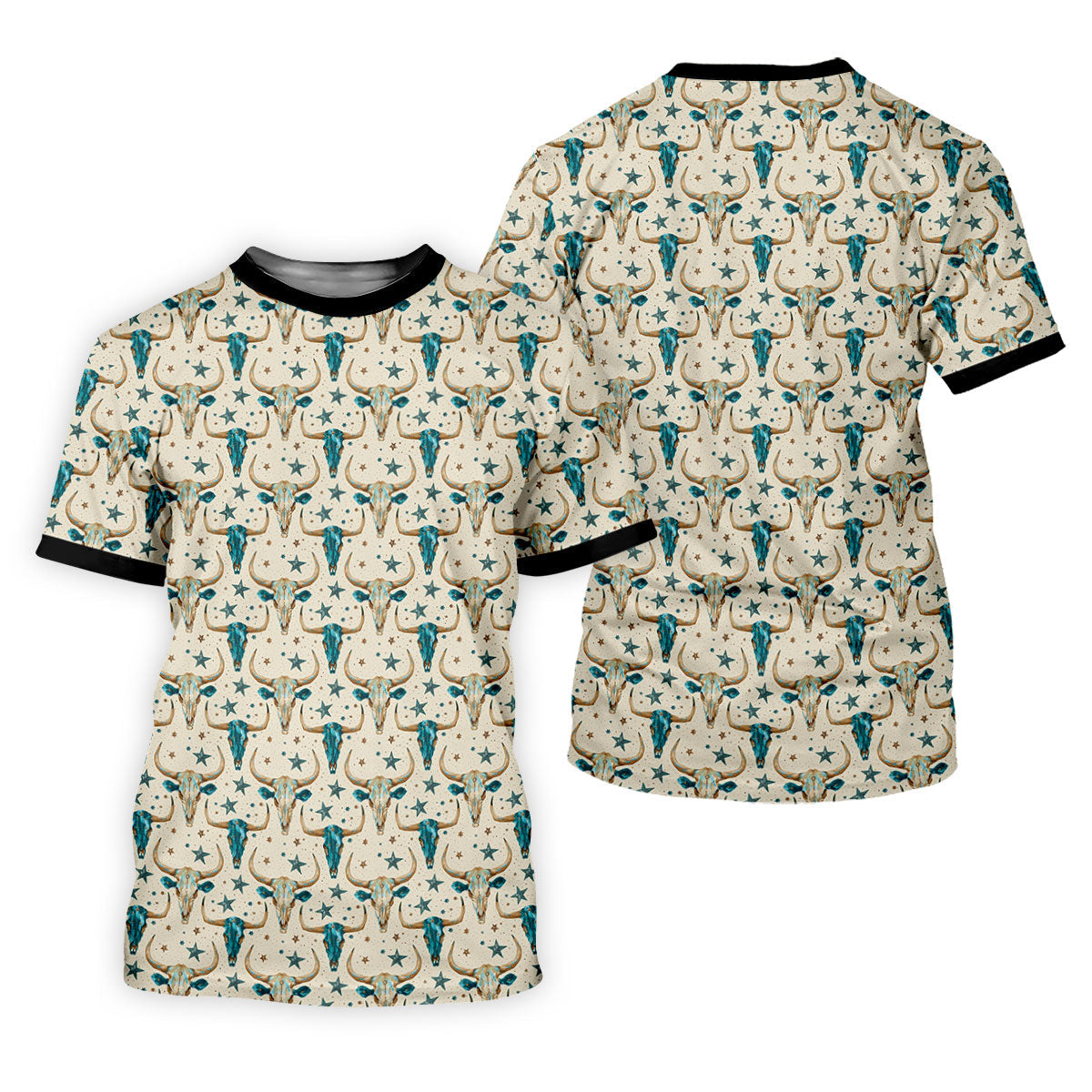 Cow Skulls Turquoise And Beige Western Theme Women Golf Top, Ladies Golf Shirts, Golf Shirt For Women