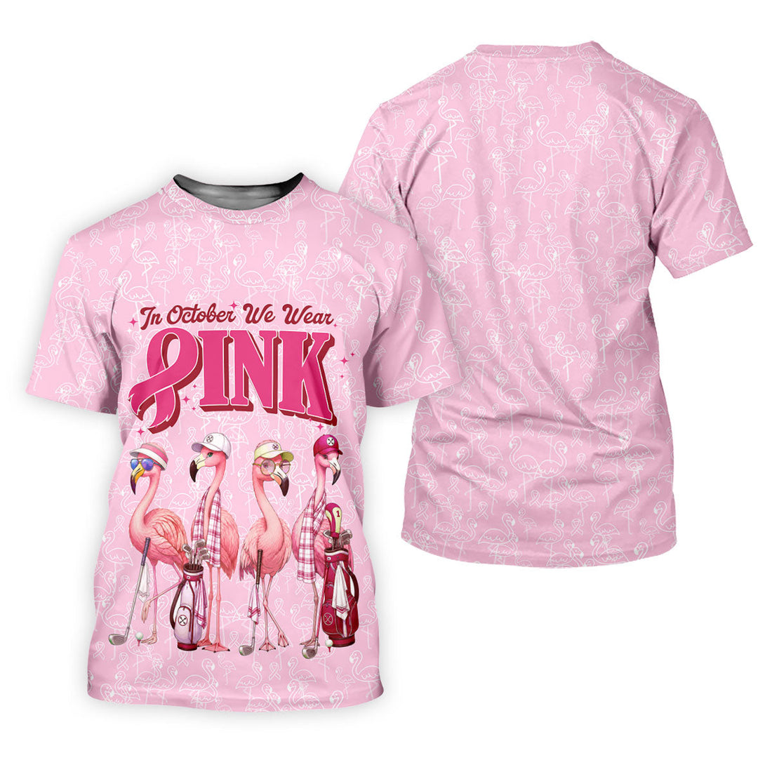 In October We Wear Pink Flamingo Breast Cancer Polo, Ladies Golf Shirts, Womens Golf Tops