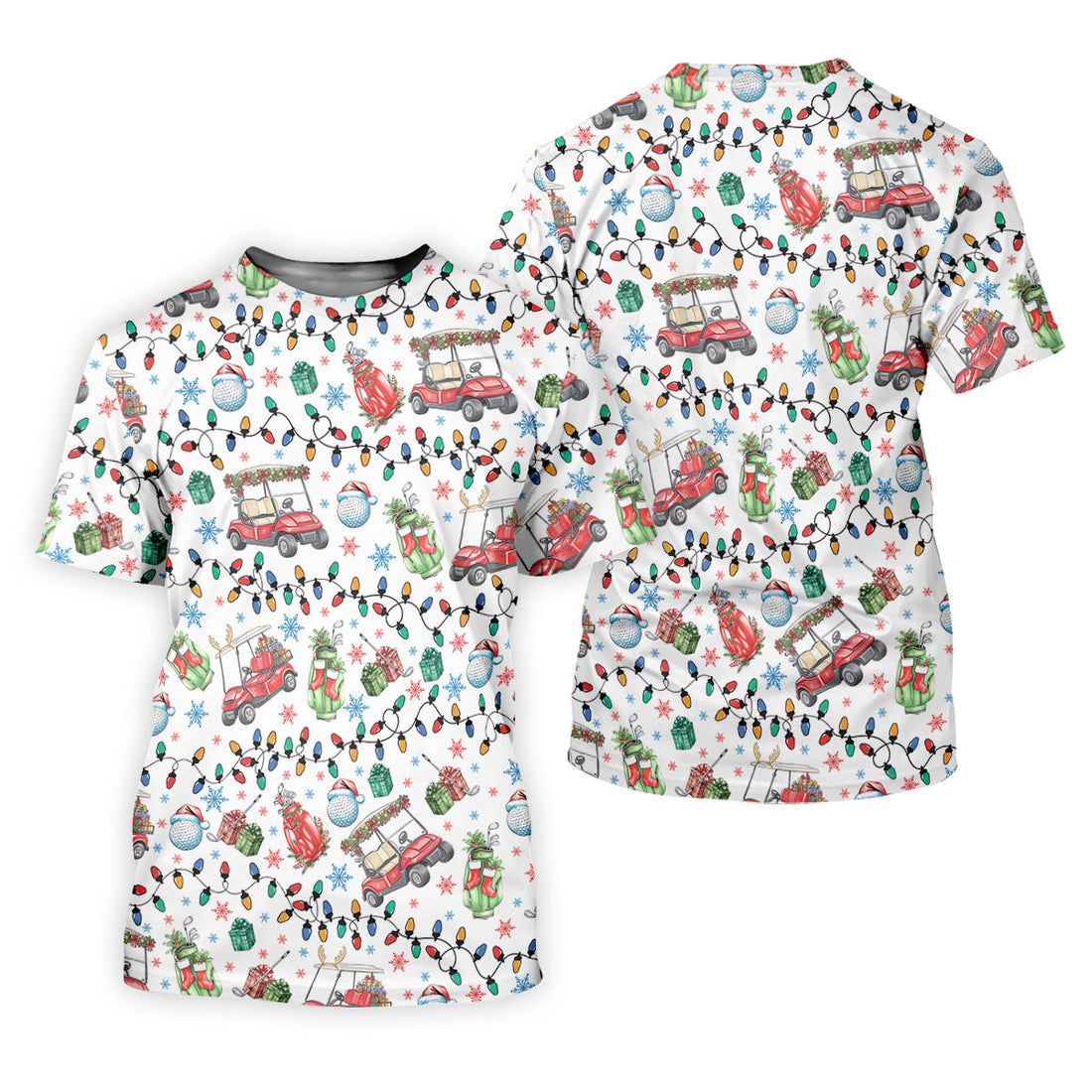 Golf Cart Christmas Lights Polo Shirts For Men, Christmas Golf Shirt, Golf Lover Xmas Gift