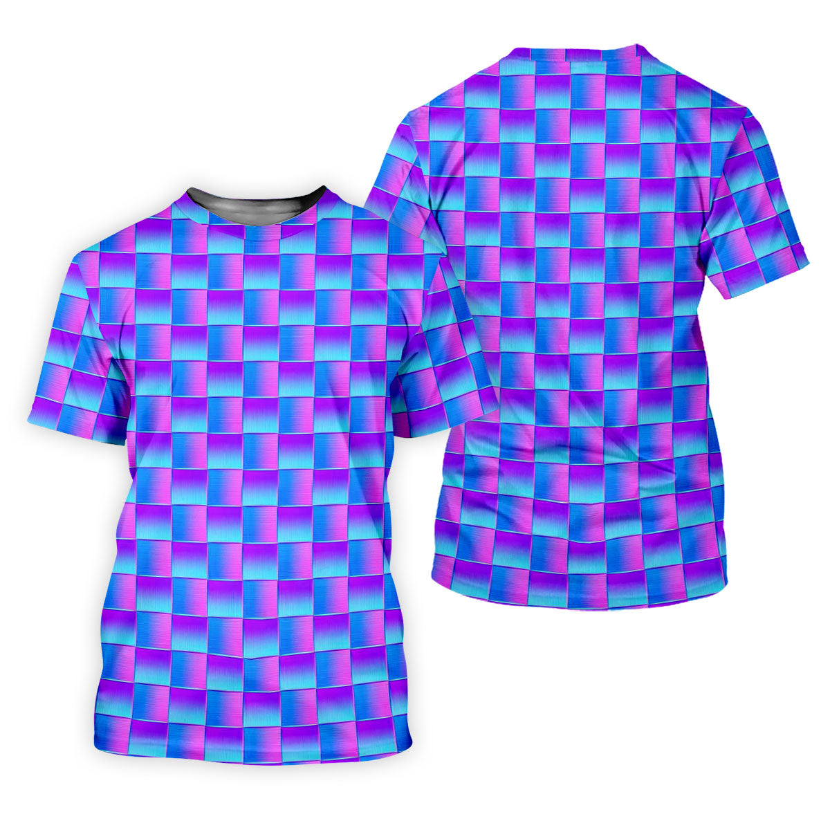 Purple Blue Gradient Checkered Pattern Golf Shirt, Mens Golf Polo, Printed Golf Shirts, Golf Polo Shirts For Men