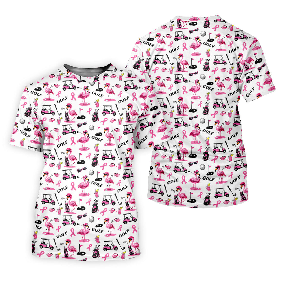 Pink Flamingo Golf Breast Cancer Polo Shirt, Golf Tops For Women, Ladies Golf Shirts