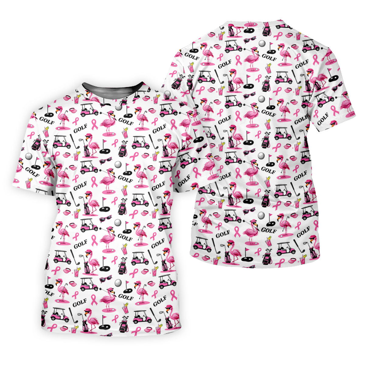 Pink Flamingo Golf Breast Cancer Polo Shirt, Golf Tops For Women, Ladies Golf Shirts