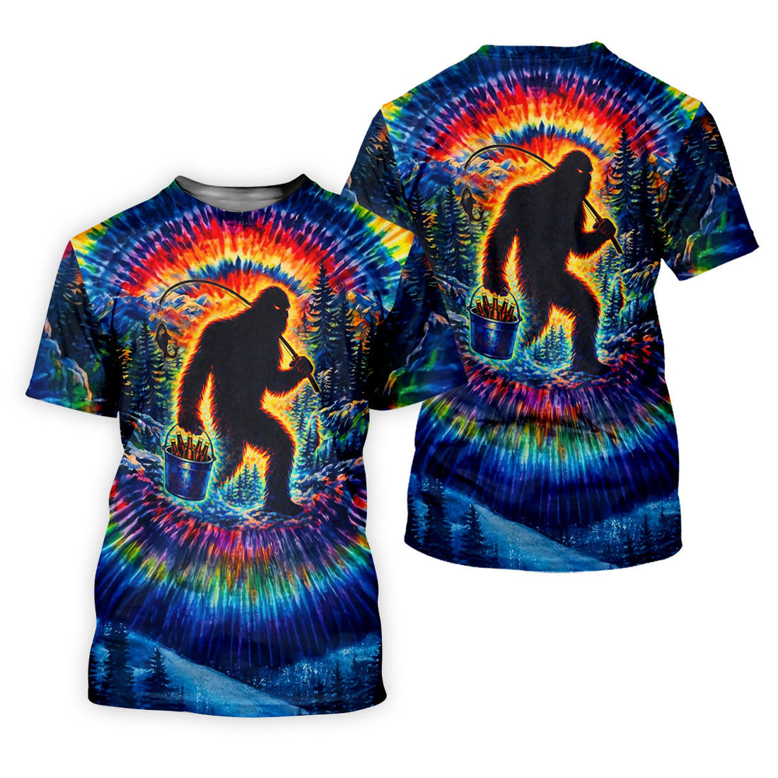 Tie Dye Bigfoot Fishing Forest Golf Shirt, Women’s Golf Apparel, Golf Tops For Women