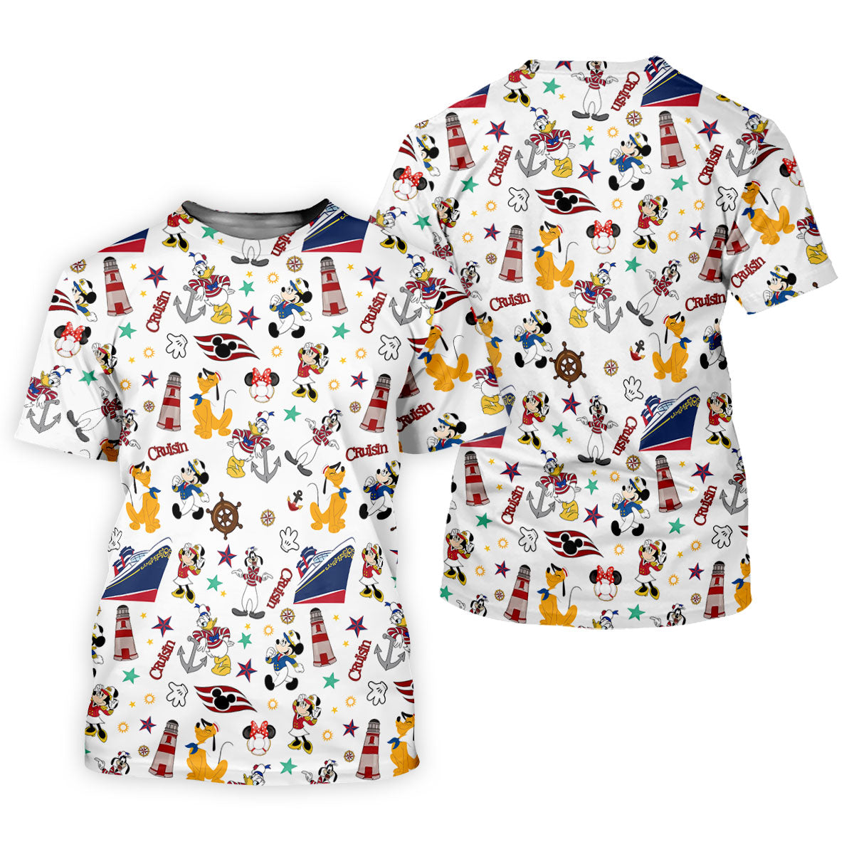 Cartoon Cruise Vacation Pattern Golf Polo Shirt, Hawaiian Golf Shirt, Golf Polo Shirts For Men