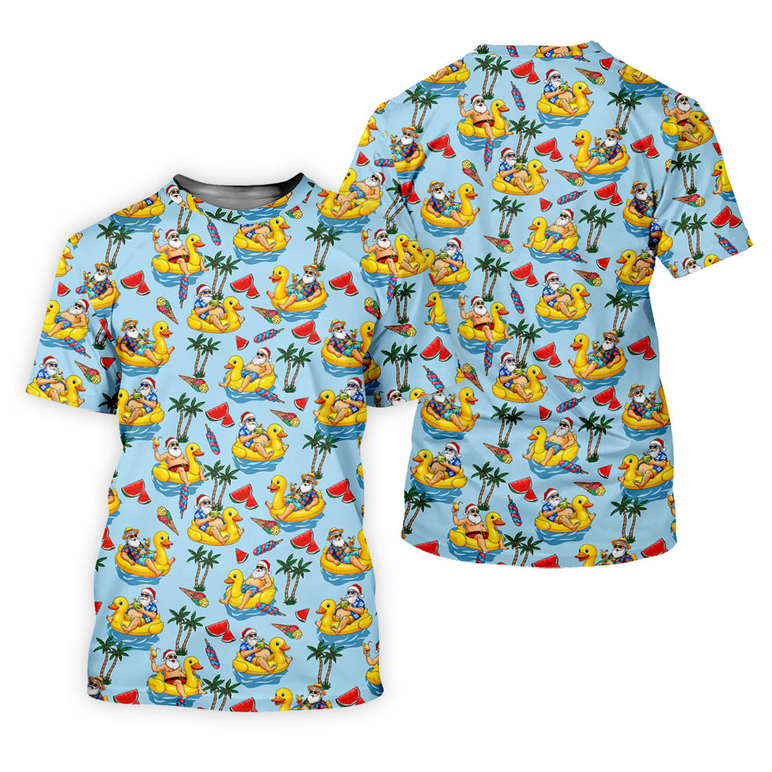 Men's Santa Duck Pool Float Hawaiian Golf Shirt, Christmas Golf Shirt, Golf Apparel For Men