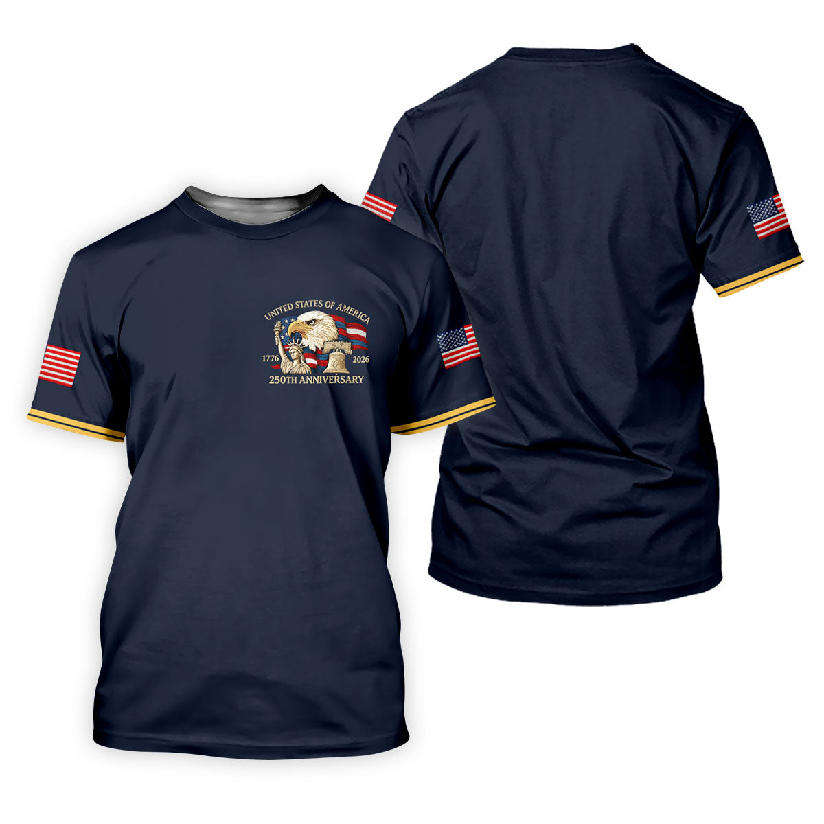 Bald Eagle American Flag 250 Years Navy Golf Shirt, Patriotic 4th Of July Golf Shirt For Women