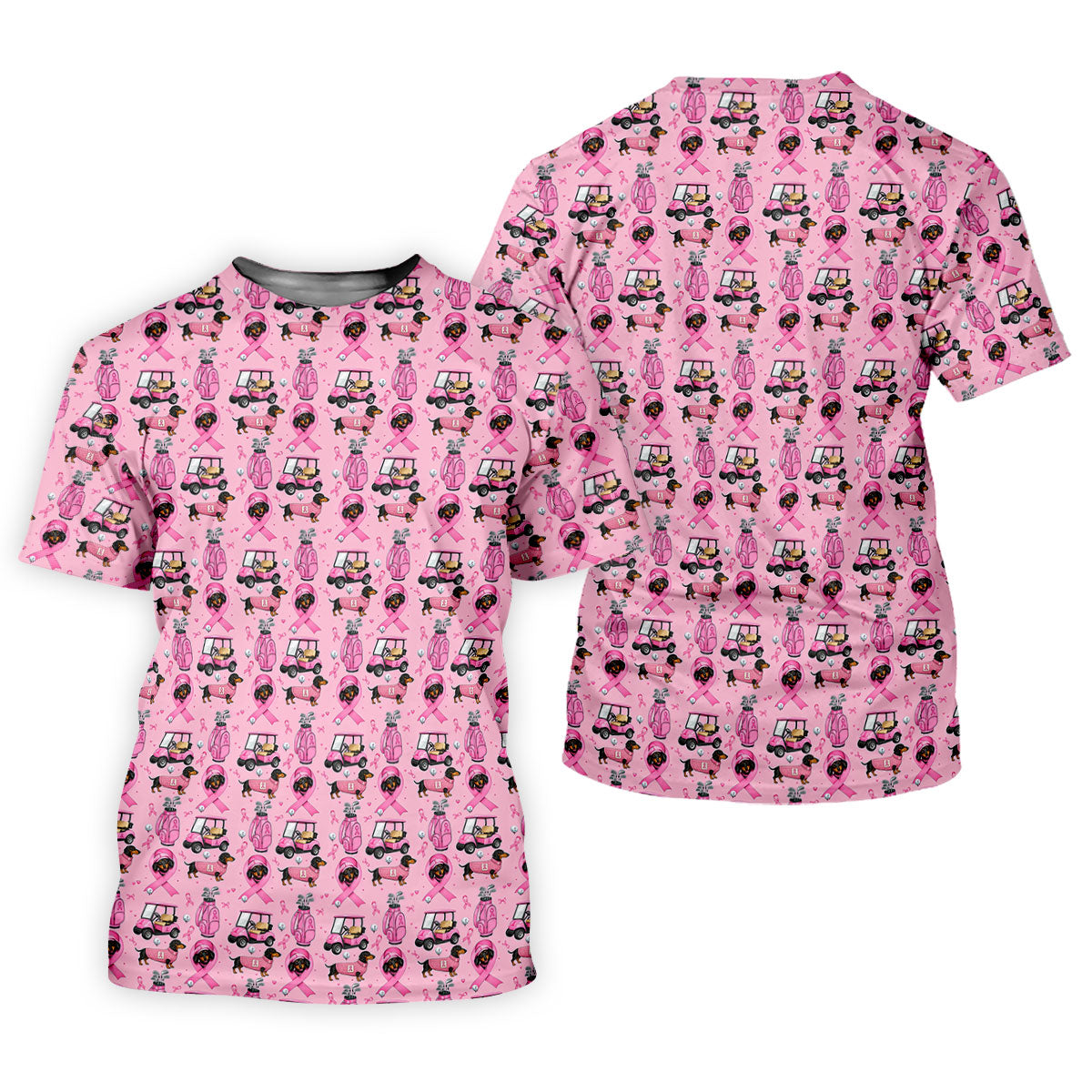 Cute Dog Golf Cart Breast Cancer Ribbon Polo Shirt, Men's Golf Shirt, Mens Golf Apparel