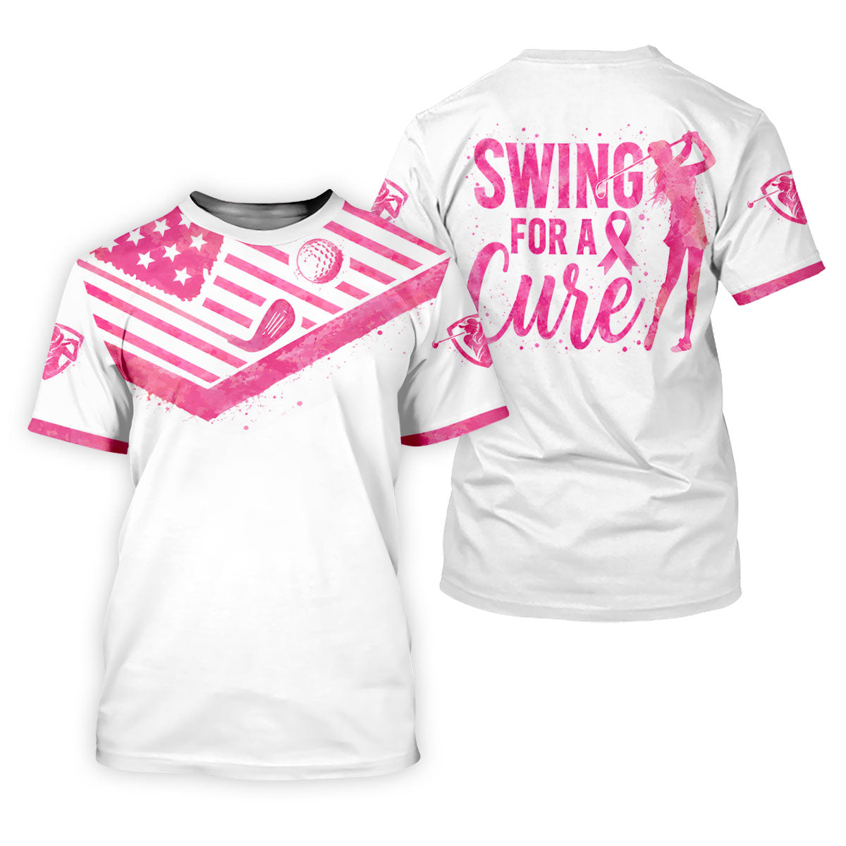 Swing For A Cure Pink Flag Breast Cancer Polo Shirt, Women’s Golf Polo, Ladies Golf Shirts