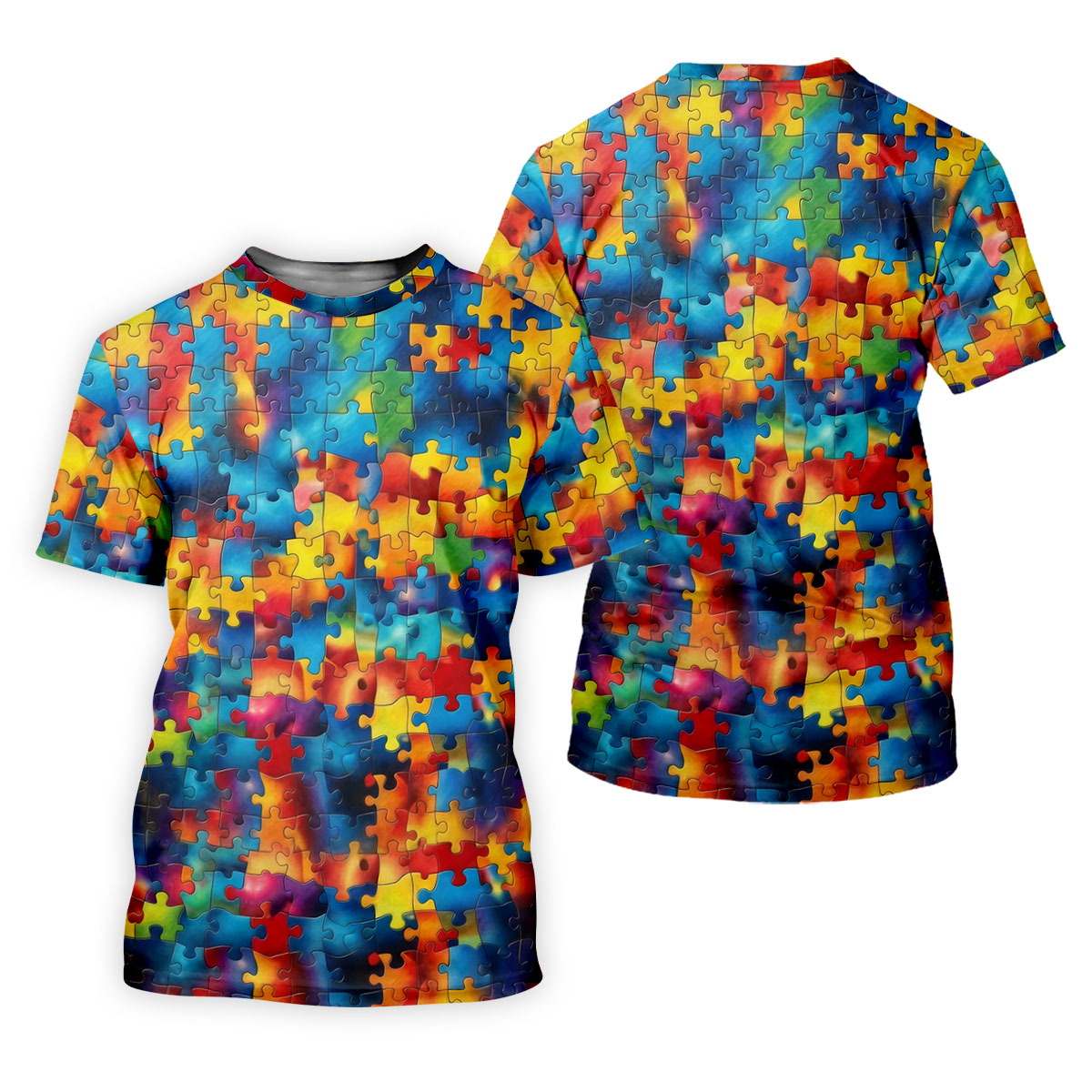 Autism Awareness Rainbow Gradient Puzzle Pattern Golf Tops For Men, Men's Golf Shirt, Polo Shirts For Men