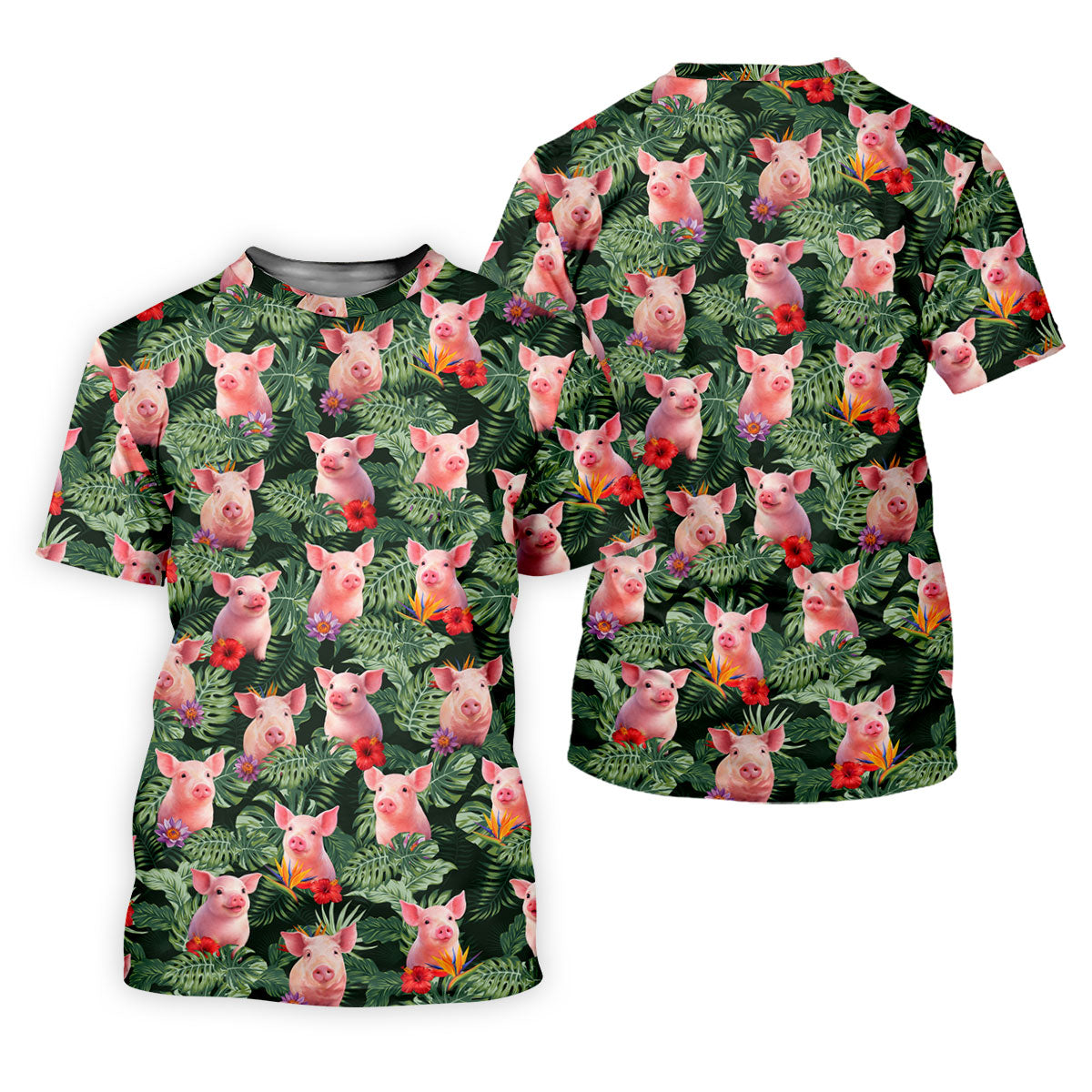 Cute Pig Tropical Monstera Hawaiian Golf Polo Shirt, Golf Shirts For Women, Women's Golf Apparel