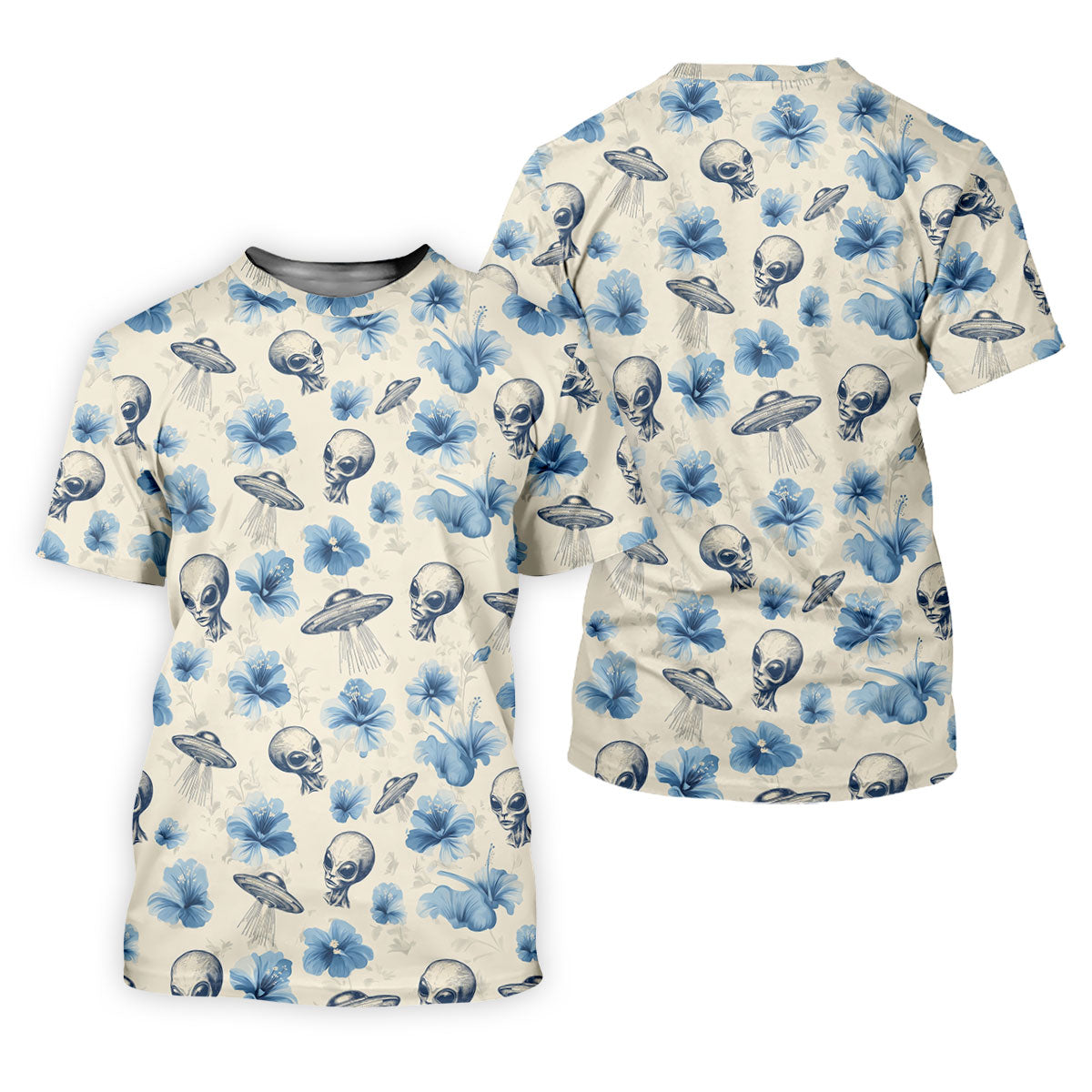 Funny Alien Blue Hibicus Tropical Theme Hawaiian Golf Shirt, Polo Shirts For Men, Golfing Apparel