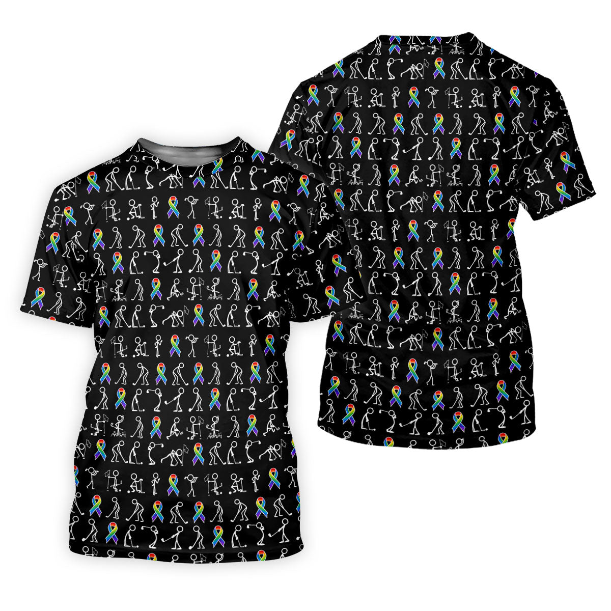 Rainbow Cancer Ribbon Stick Figure Golf Pattern Shirt, Women’s Golf Polo, Ladies Golf Tops