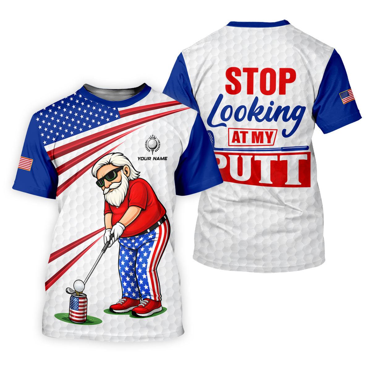 Stop Looking At My Putt Golf Ball Pattern 250 Years Patriotic 4th Of July Golf Shirts For Men