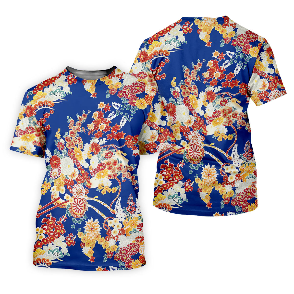 Royal Blue Japanese Floral Pattern Golf Shirt, Women’s Golf Polo, Ladies Golf Tops