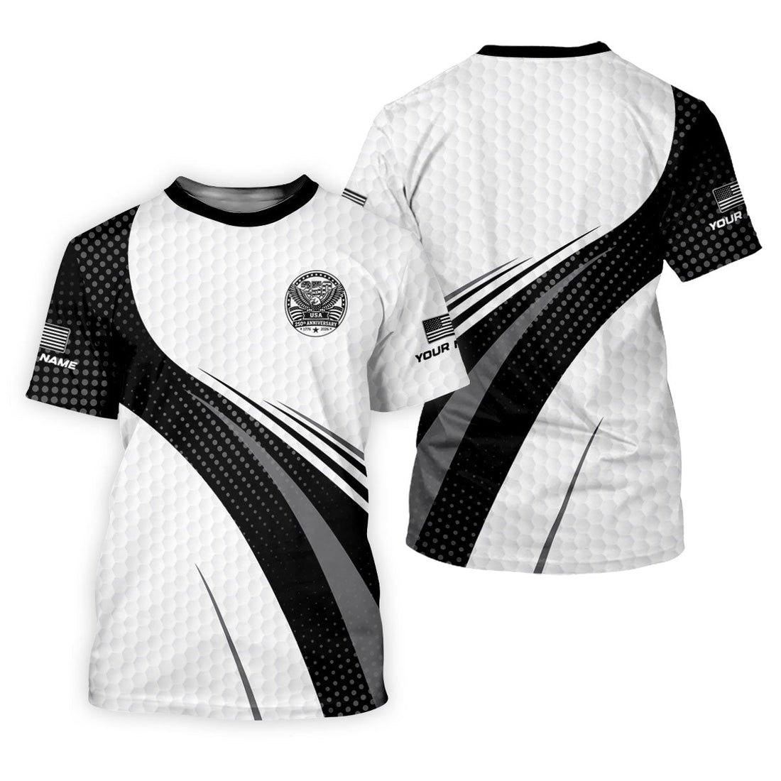 USA 250th Anniversary Black And White Golf Ball Pattern Ladies Golf Tops, Patriotic Golf Shirt For Women