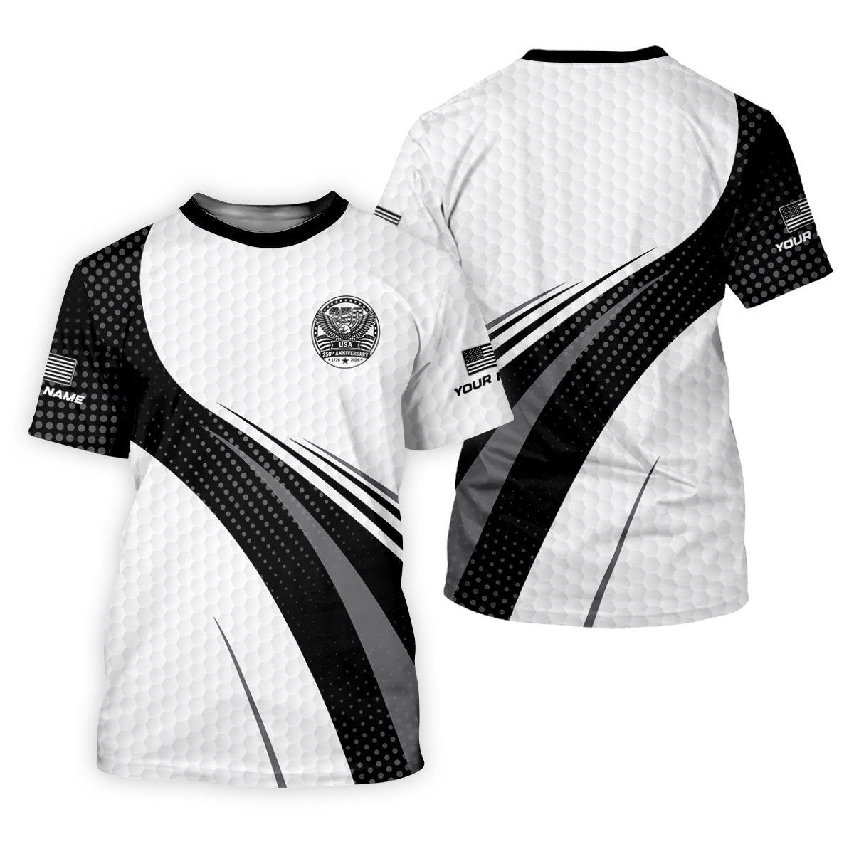 USA 250th Anniversary Black And White Golf Ball Pattern Ladies Golf Tops, Patriotic Golf Shirt For Women