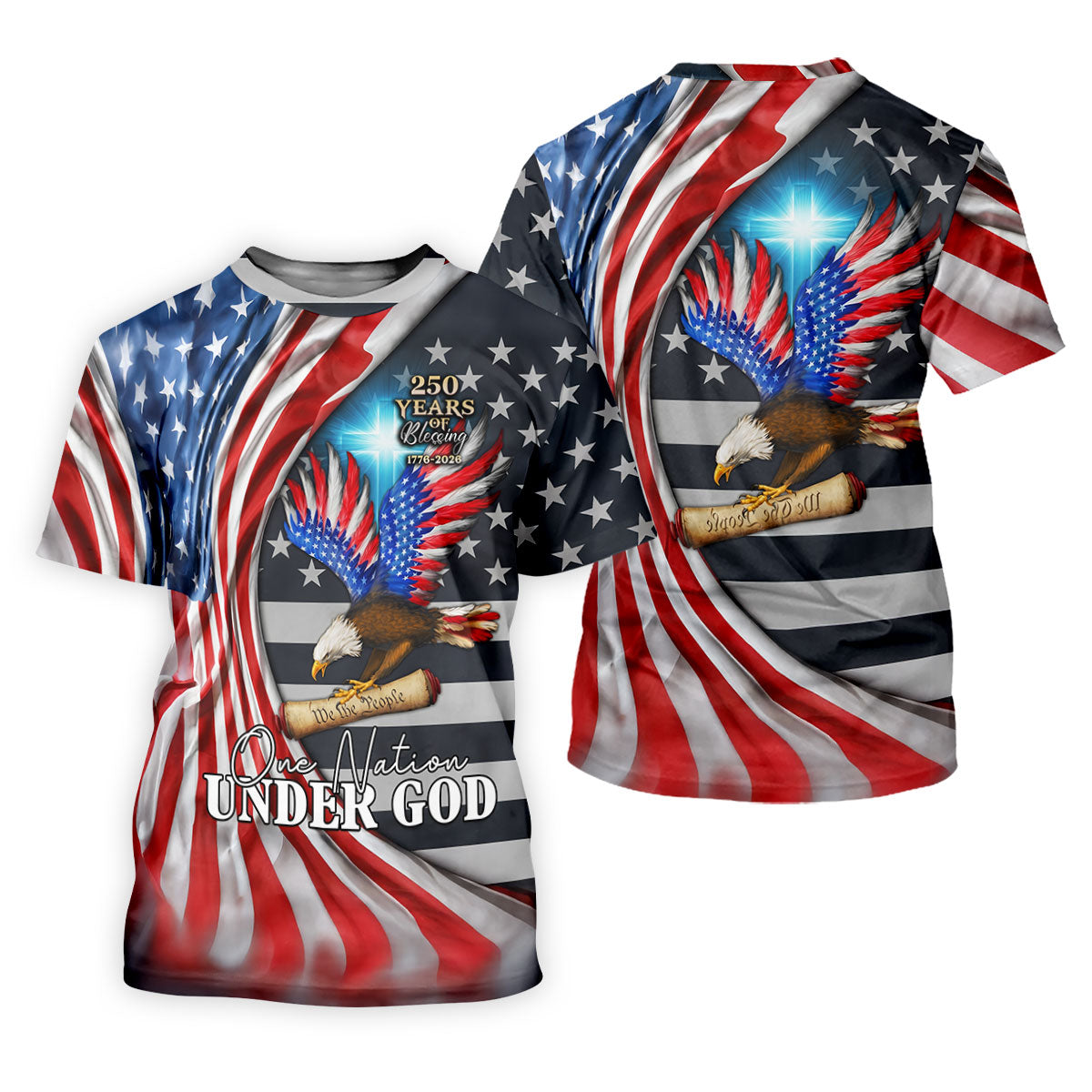 One Nation Under God 250 Years Of Blessing Golf Tops For Men, Patriotic Father's Day Golf Shirt