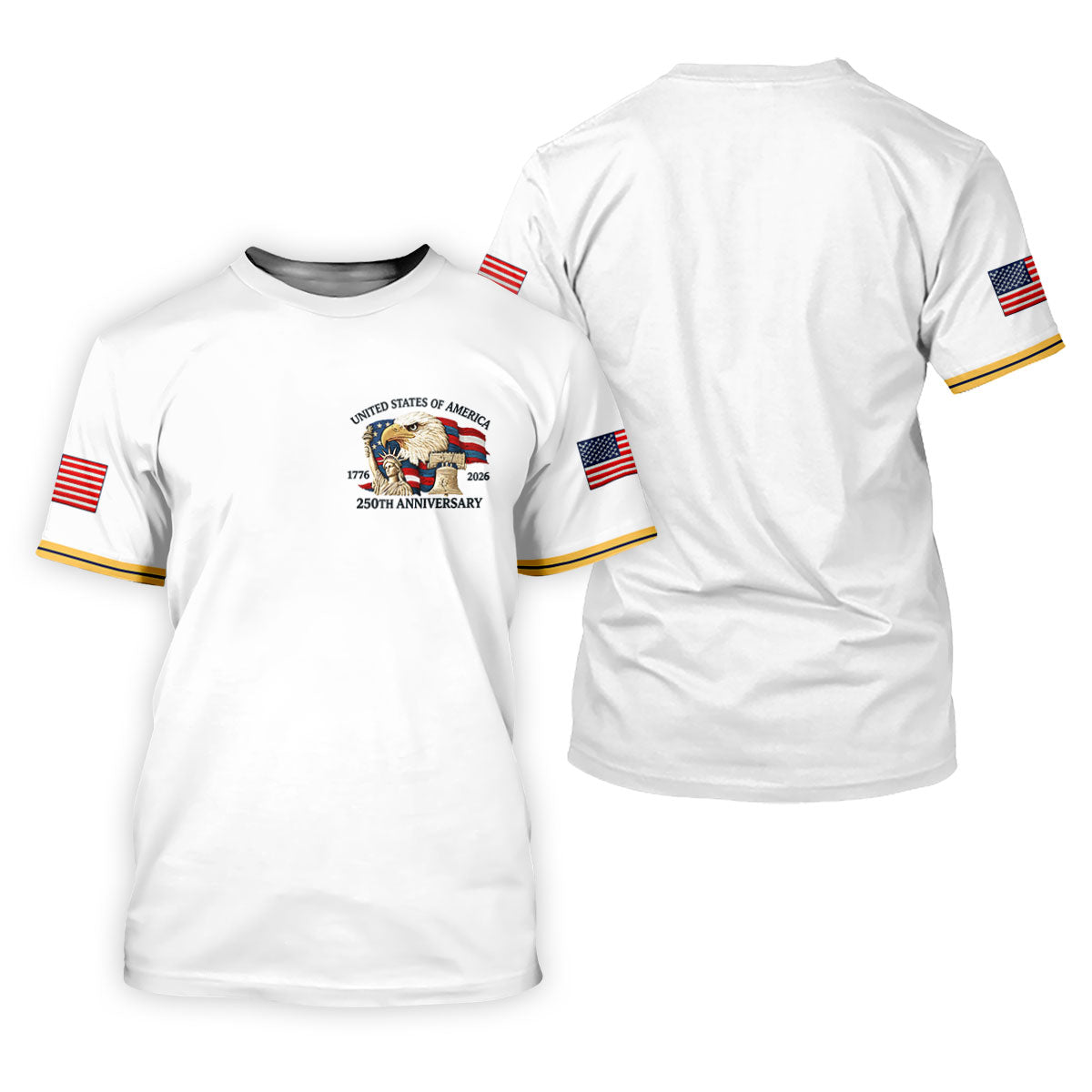 Bald Eagle American Flag 250 Years White Golf Shirt, Patriotic 4th Of July Golf Shirts For Men