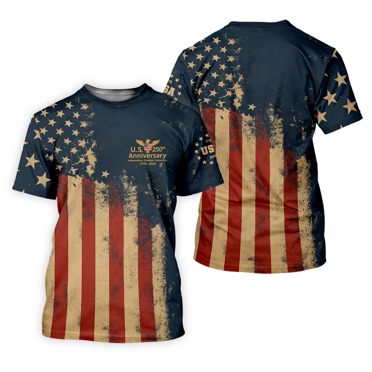 US 250th Anniversary Independence Freedom Democracy Men's Golf Polo Shirts, 4th Of July Patriotic Golf Shirt