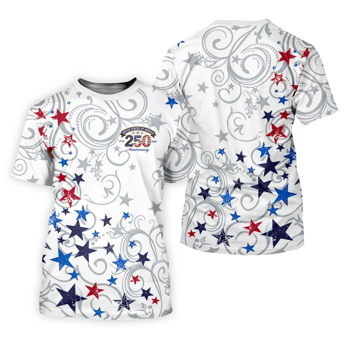 United States Of America 250 Anniversary Patriotic 4th Of July Golf Shirt, Red Blue Stars Golf Shirts For Men