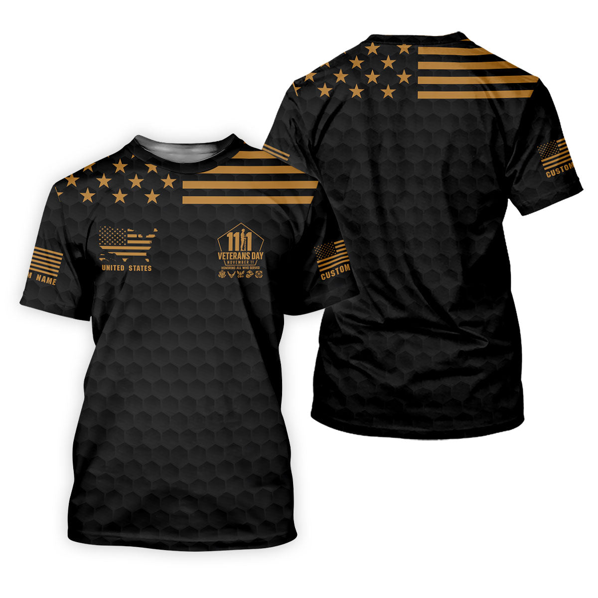 Custom Name Gold Star Veterans Day Polo Shirt, Mens Golf Shirts, Golf Apparel For Men