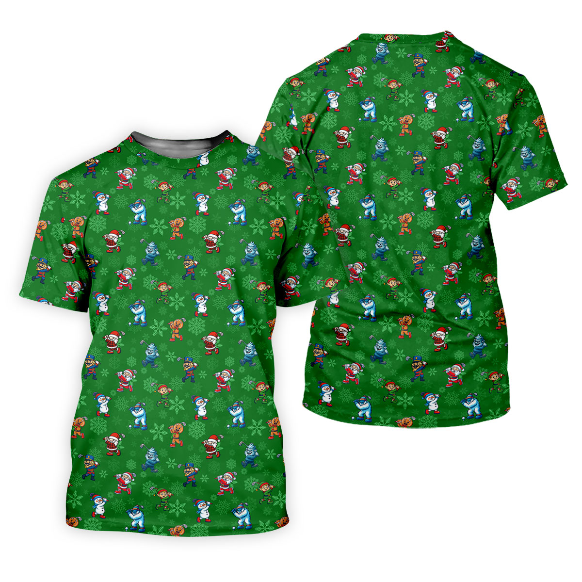 Funny Christmas Characters Golf Pose Green Golf Shirt, Christmas Golf Shirt, Polo Shirts For Men