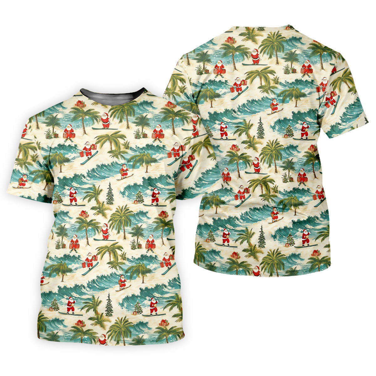 Christmas Santa Surfing Tropical Hawaiian Golf Shirt, Golf Shirts For Men, Printed Golf Shirts