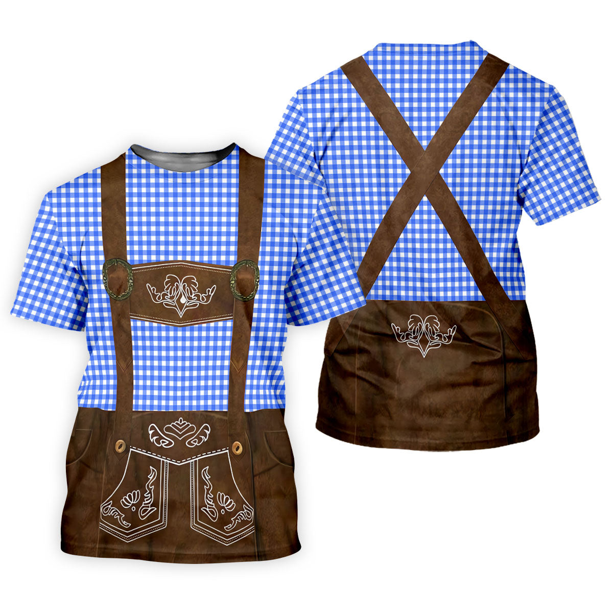 Women's Blue Oktoberfest Lederhosen Illusion Sleeveless Golf Polo, Women’s Golf Tops, Ladies Golf Shirts