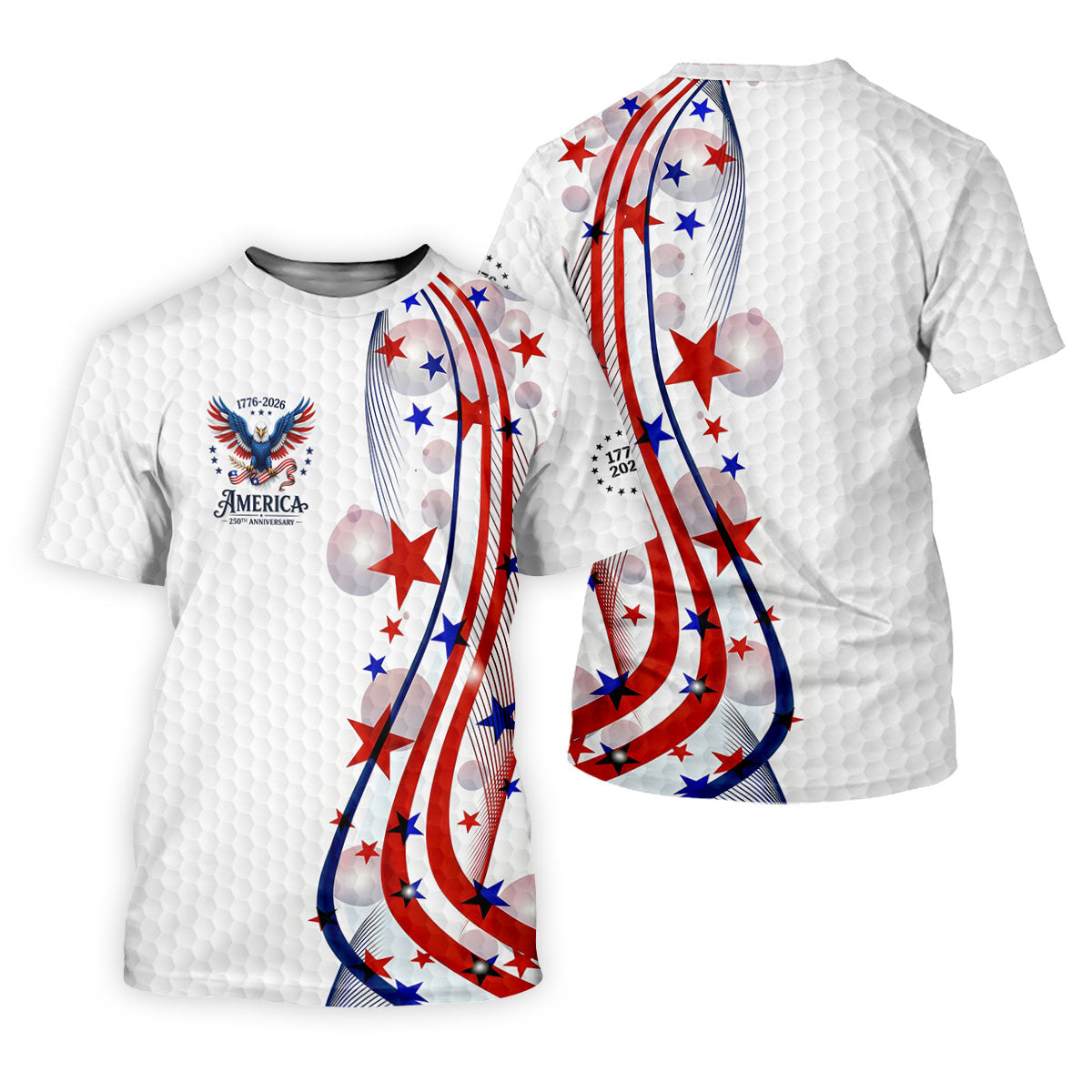 Red White Blue Wavy Stripes Bald Eagle Logo Patriotic 4th Of July Golf Shirt, 250 Years Golf Shirt For Women